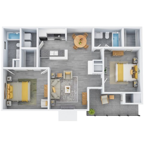 Floor plan for 2 beds, 2 baths, 959 sqft