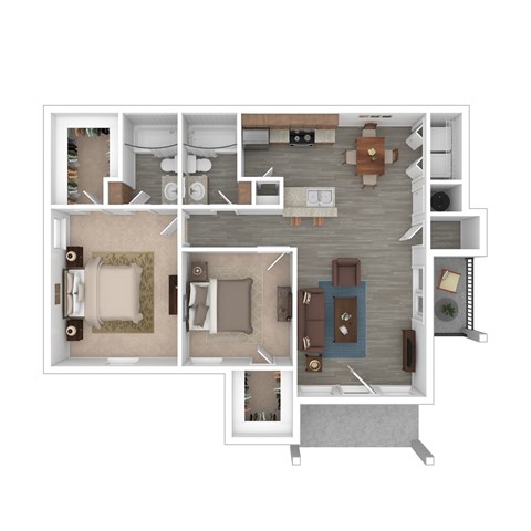 Floor plan for 2 beds, 2 baths
