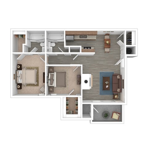Floor plan for 2 beds, 2 baths