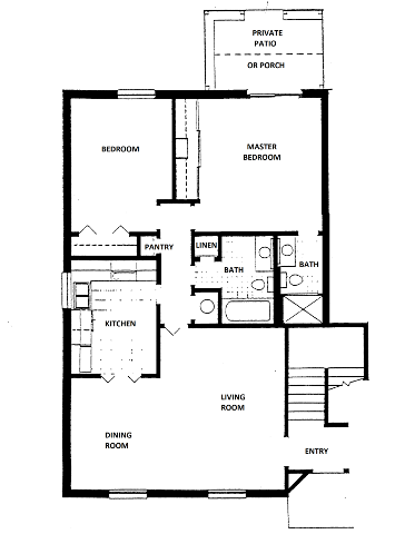 Floor plan for 2 beds, 2 baths, 1072 sqft