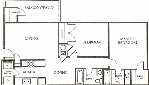 Floor plan for 2 beds, 2 baths, 1195 sqft