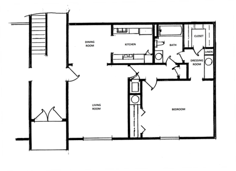 Floor plan for 1 bed, 1 bath, 800 sqft