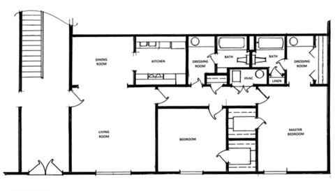Floor plan for 2 beds, 2 baths