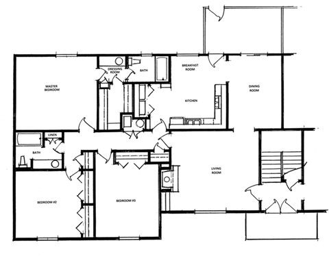 Floor plan for 3 beds, 2 baths, 1670 sqft