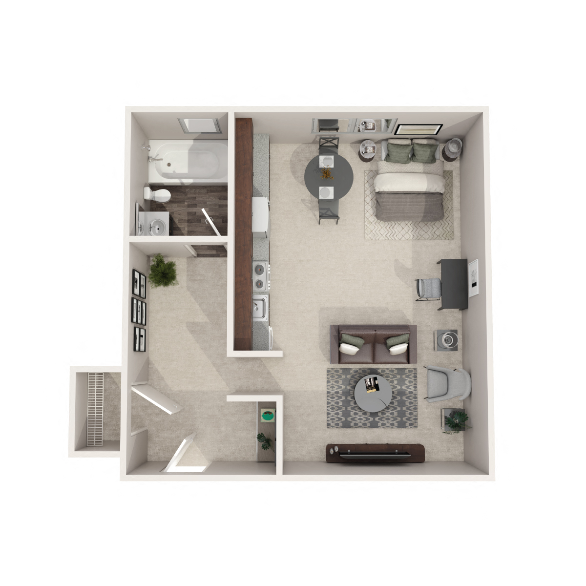 Floor plan for studio, 1 bath, 391 sqft