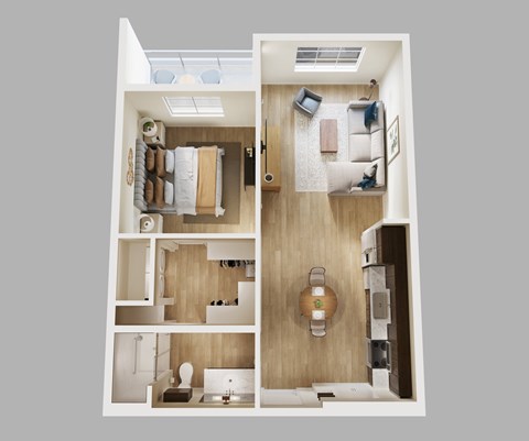 Floor plan for 1 bed, 1 bath, 705 sqft