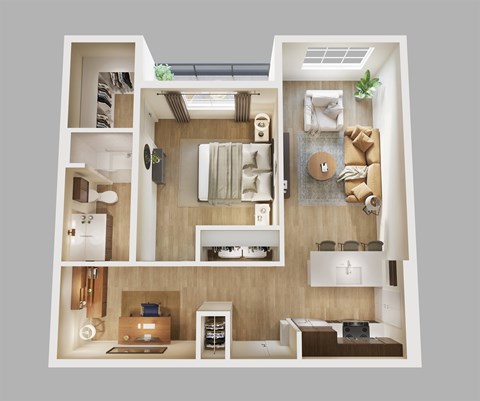 Floor plan for 1 bed, 1 bath, 778 sqft