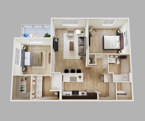 Floor plan for 2 beds, 2 baths, 1010 sqft