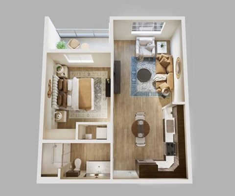 Floor plan for 1 bed, 1 bath, 609 sqft