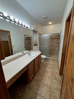 Pagosa Springs house for rent - a bathroom with a sink and a shower