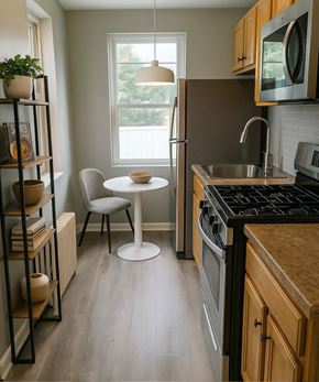 Collingswood apartment for rent - A small kitchen with a table and chairs.