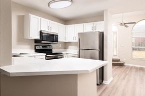 Horn Lake triplex for rent - a kitchen with a counter top and a refrigerator