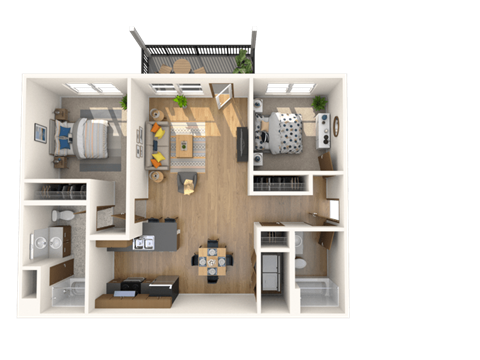 Floor plan for 2 beds, 2 baths, 1136 sqft