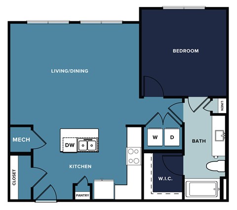 Floor plan for 1 bed, 1 bath, 830 sqft