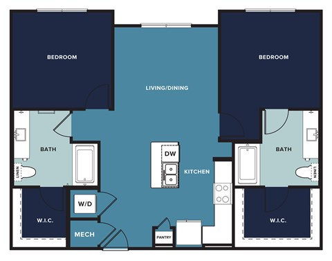 Floor plan for 2 beds, 2 baths, 1056 sqft