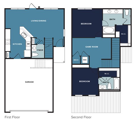 Floor plan for 2 beds, 2.5 baths, 1364 sqft
