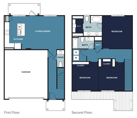 Floor plan for 3 beds, 2.5 baths, 1652 sqft