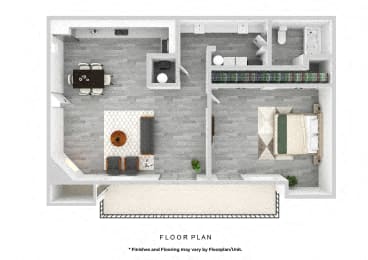 Floor plan for 1 bed, 1 bath, 650 sqft