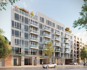 Long Island City apartment for rent - a rendering of an apartment building on a city street