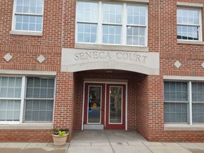 Oil City apartment for rent - the front entrance of the seneca court building