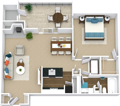 Floor plan for 1 bed, 1 bath, 826 sqft