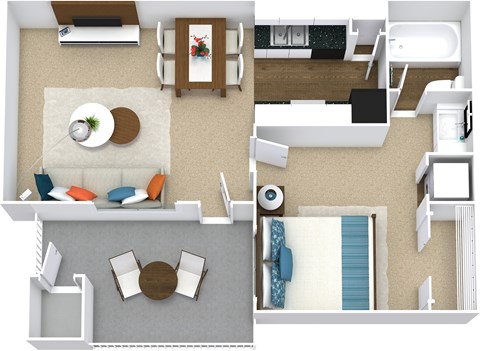 Floor plan for 1 bed, 1 bath, 510 sqft