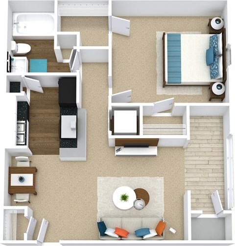 Floor plan for 1 bed, 1 bath, 603 sqft