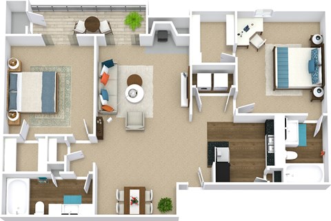 Floor plan for 2 beds, 2 baths, 1012 sqft