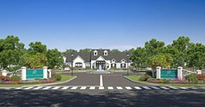 Patchogue apartment for rent - a rendering of a large white house with a fountain in the middle of a driveway