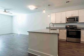 Montgomery apartment for rent - A kitchen with a stove, microwave, and oven.