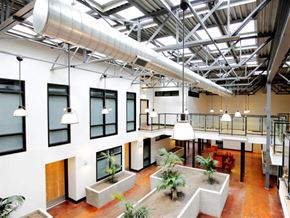 Richmond apartment for rent - a view of a large office space with high ceilings and potted plants