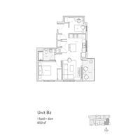 Victoria apartment for rent - A floor plan of Unit B2, a 1 bed apartment sized at 45 square meters.