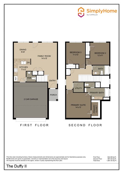 Floor plan for 3 beds, 2.5 baths, 1425 sqft