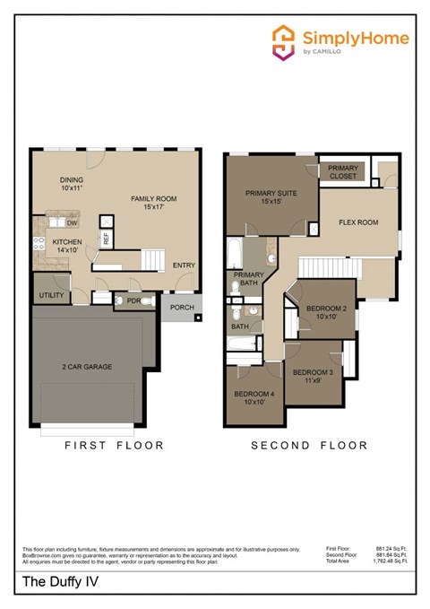 Floor plan for 4 beds, 2.5 baths, 1858 sqft