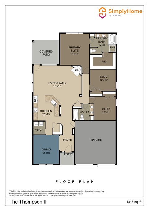 Floor plan for 3 beds, 2 baths, 1818 sqft
