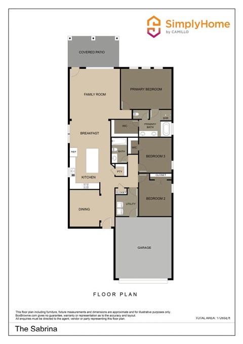 Floor plan for 3 beds, 2 baths, 1726 sqft