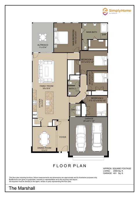 Floor plan for 4 beds, 2 baths, 2098 sqft