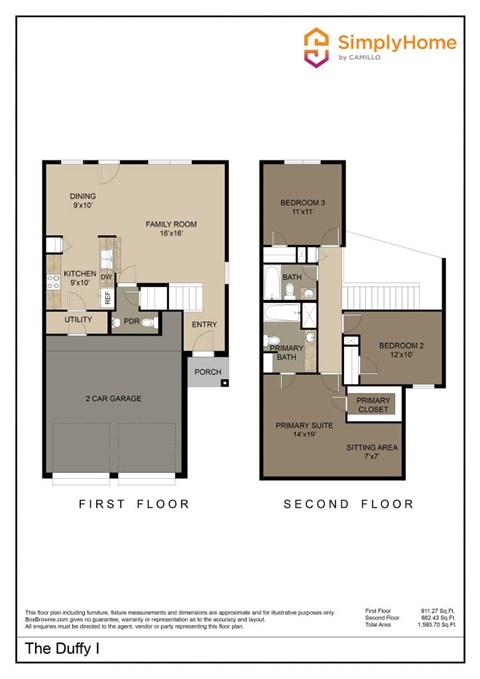 Floor plan for 3 beds, 2.5 baths, 1381 sqft