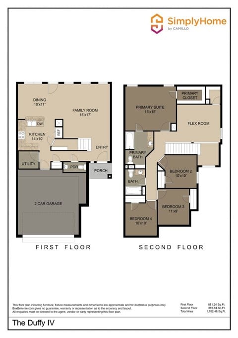 Floor plan for 4 beds, 2.5 baths, 1858 sqft