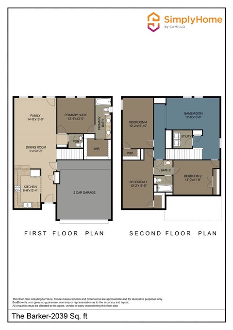 Floor plan for 4 beds, 2.5 baths, 2039 sqft