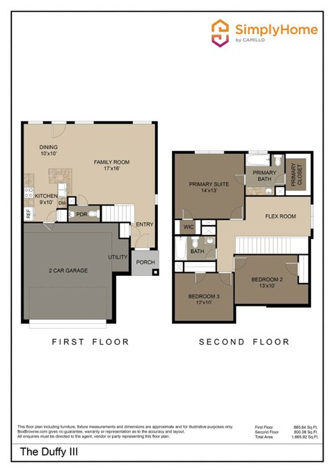 Floor plan for 3 beds, 2.5 baths, 1539 sqft
