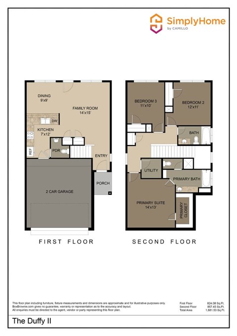 Floor plan for 3 beds, 2.5 baths, 1425 sqft