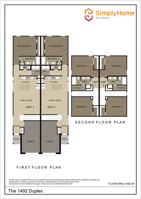 Floor plan for 3 beds, 2.5 baths, 1492 sqft