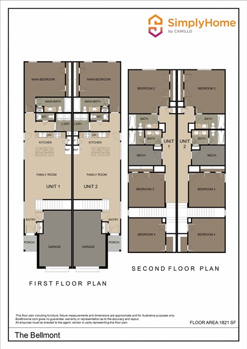 Floor plan for 4 beds, 3.5 baths, 1821 sqft