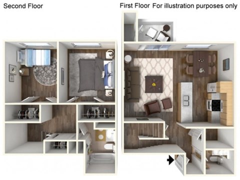 Floor plan for 2 beds, 1.5 baths, 1000 sqft
