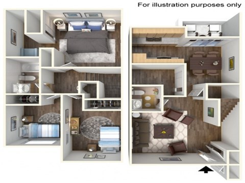 Floor plan for 3 beds, 2.5 baths, 1100 sqft