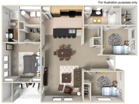 Floor plan for 3 beds, 2 baths, 1324 sqft