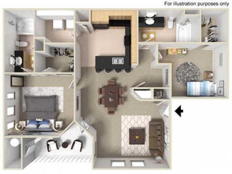 Floor plan for 2 beds, 2 baths, 1090 sqft