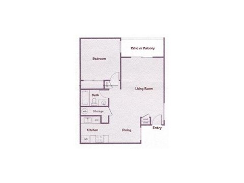 Floor plan for 1 bed, 1 bath, 650 sqft