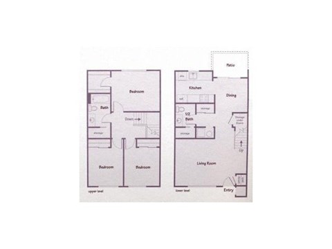 Floor plan for 3 beds, 1.5 baths, 1025 sqft